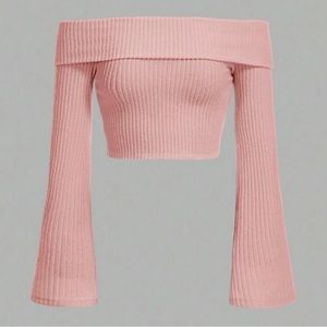 off shoulder ribbed knit tee